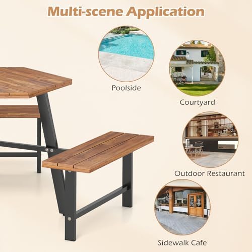 GIANTEX Picnic Table Bench Set for 6, Acacia Wood Outdoor Dining Table Set wi...