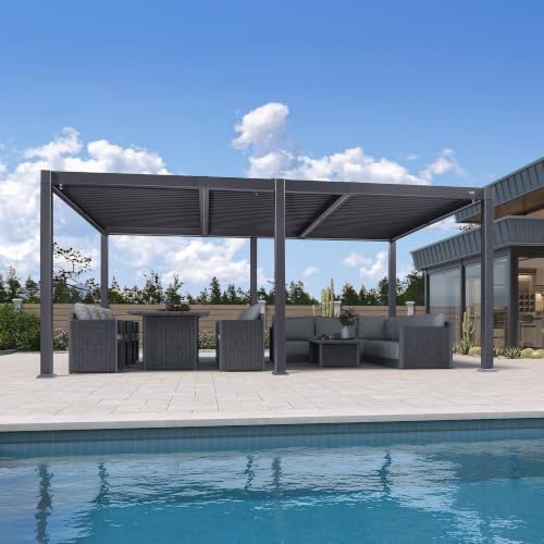 PURPLE LEAF 92KS Louvered Pergola 11.5' x 17.5' with LED Strip Light,...
