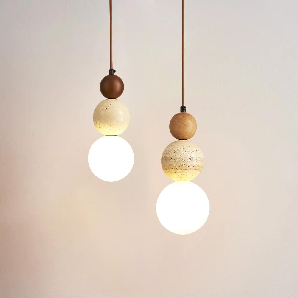 Modern Natural Stone Pendant Light, Frosted White Glass Spherical Hanging Lig...