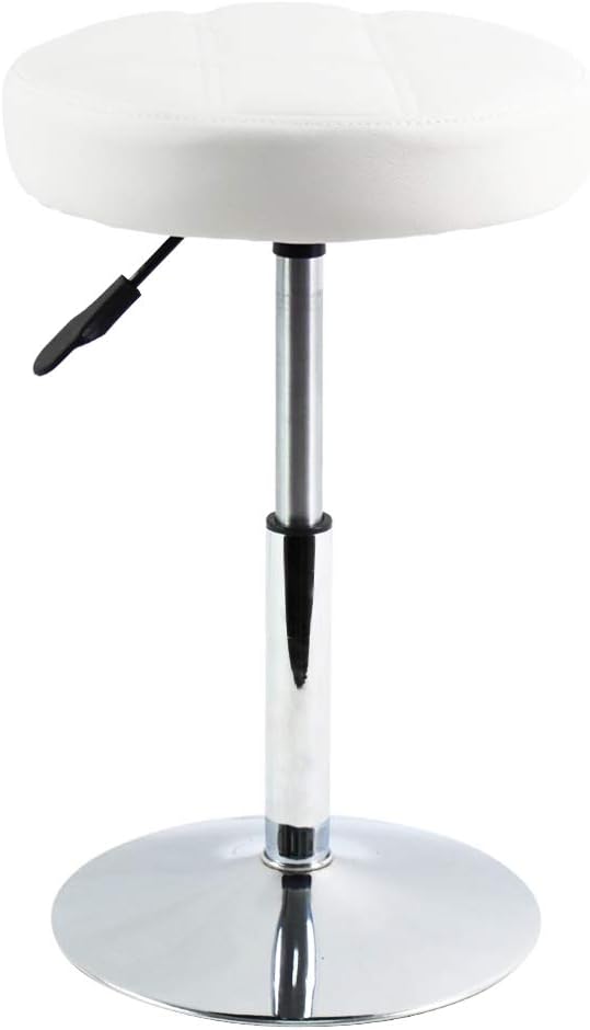 FURWOO Adjustable Swivel Barstool, White, PU Leather, 32cm Diameter, 220lbs M...
