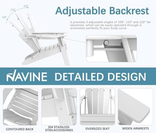 NAVINE Adjustable Adirondack Chairs Set of 2 with Cup Holders, White