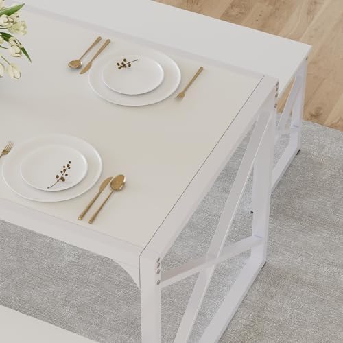 VECELO 55” Kitchen Dining Table Set for 4, Heavy-Duty Steel Frame & Wood-...