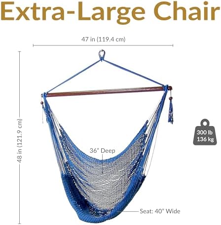 Sunnydaze Hanging Hammock Chair Swing for Patio, Caribbean, Blue