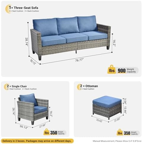 ovios Patio Furniture Set, 5 Pieces Outdoor Wicker Sofa Couch with Chairs, Ot...