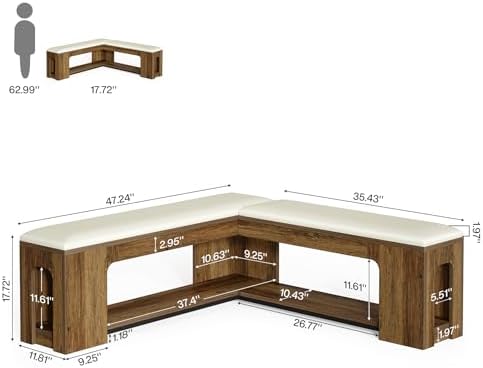 Tribesigns L Shaped Corner Bench with Removable Seat Cushion, 47.24" Far...