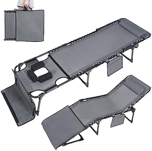 MUPATER Patio Chaise Lounge Chair for Outdoor with Face Hole, 4-Fold Adjustab...