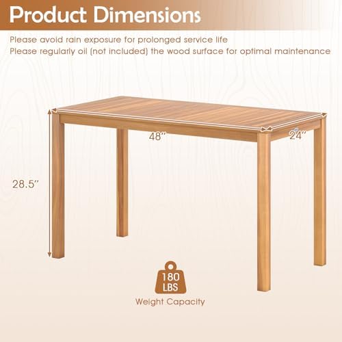 Tangkula Acacia Wood Outdoor Dining Table for 4-6