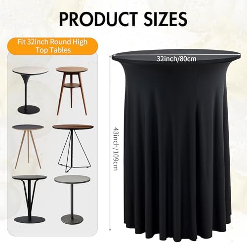 2 pk Black Cocktail Table Cloth Round 32×43in-High Top Highboy Bar Cocktail T...