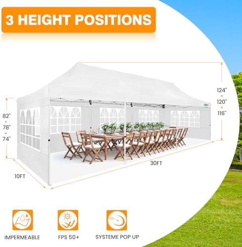 COBIZI 10x30 Pop up Canopy Tent for Parties, Roller Bag,8 Walls,4 Sandbags