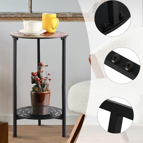 2 Packs Two-Tier Metal Round Side Table Set of Two Black Accent Coffee Tables...