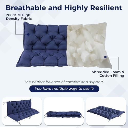 IASEAHK Porch Swing Cushions, 60×40×4 Inch, Waterproof, Navy Blue