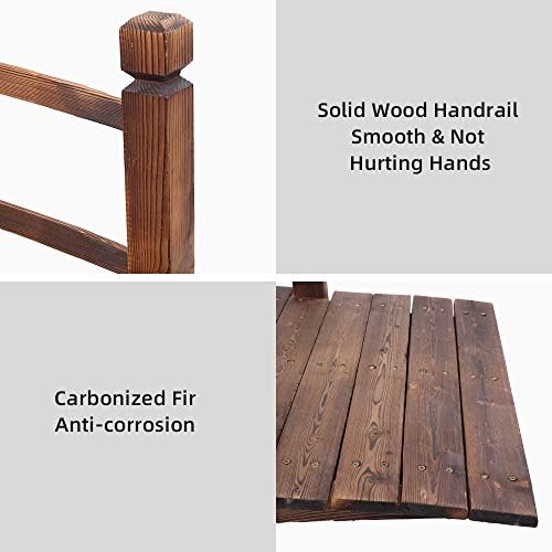 5FT Wooden Garden Bridge with Handrails, Decorative Landscape Footbridge for ...