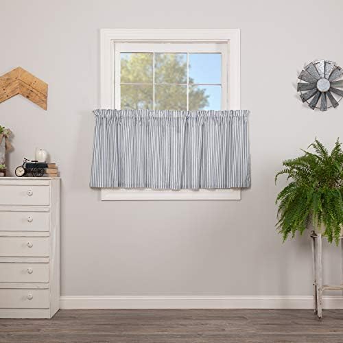 VHC Brands Sawyer Mill Blue Window Tier Set Country Kitchen Curtains Farmhouse Cafe Style Striped Pattern 24x36