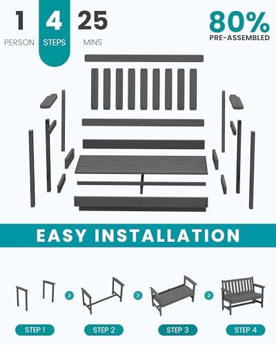 SERWALL HDPE Outdoor Bench, Weatherproof Porch Bench, 1 Pack, Grey