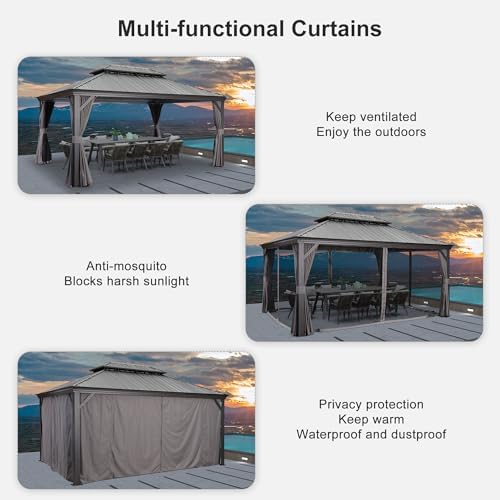 PURPLE LEAF Hardtop Gazebo 12' X 16' Privacy Curtain, Gray