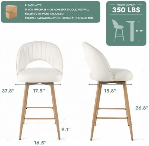 Swivel Bar Stools Set of 3, Counter Height Barstools for Kitchen Island, 26&q...