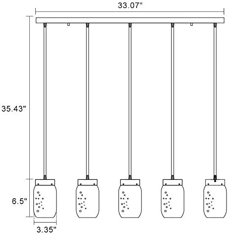 Wellmet 5-Lights Mason Jar Chandelier for Kitchen Island, Farmhouse Linear Cl...