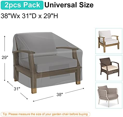 2 Pack Outdoor Patio Chair Covers Waterproof 38"Wx31"Dx29"H, B...