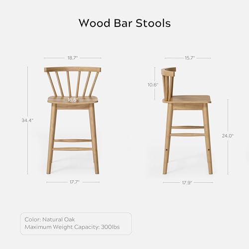 EYYTHUNG Wood Bar Stools Set of 3, Natural Oak