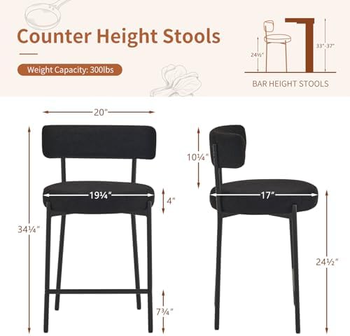 Furnilivng 24'' Bar Stools Set of 3, Modern Boucle Counter Height Bar...