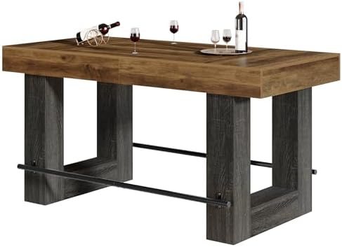Tribesigns 63-Inch Bar Height Table, Large Wooden High Top Pub Table with Met...