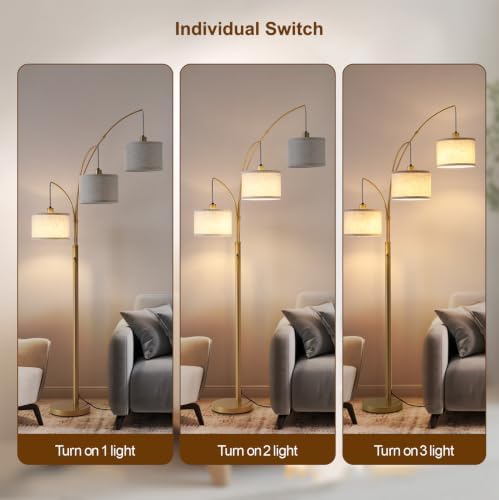 Dimmable Floor Lamp with Remote, Beige Shade Gold Pole