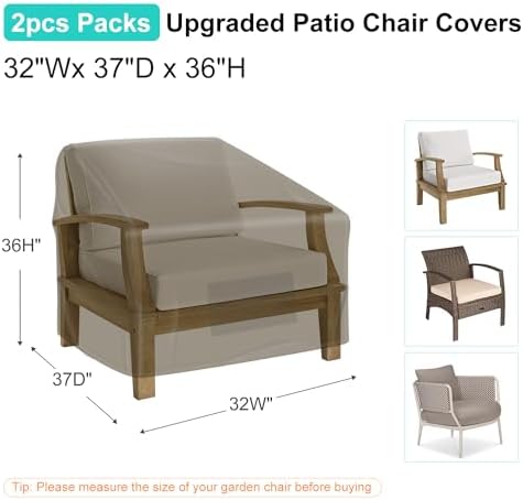 2 Pack Outdoor Patio Chair Covers Waterproof 32"Wx37"Dx36"H, B...