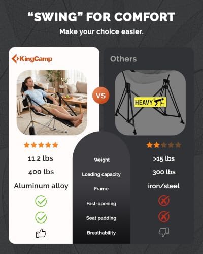 KingCamp Hammock Camping Chair with Footrest & Breathable Mesh Back 400 lbs