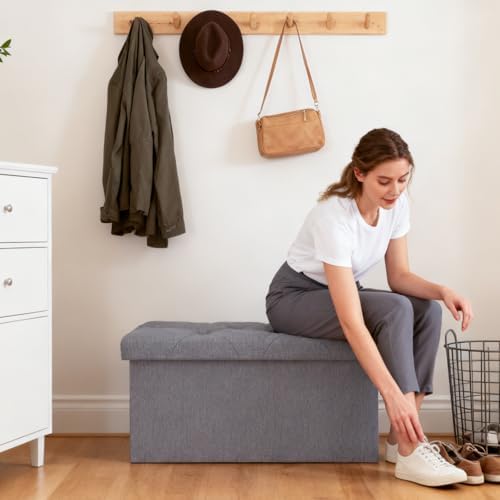 43 Inches Folding Storage Ottoman Bench for Bedroom,660 lb Ottoman with Stora...