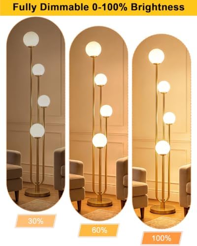 Lightdot Gold Globe Floor Lamp 4-Lights Dimmable Floor Lamps 3000K Bulbs Incl...