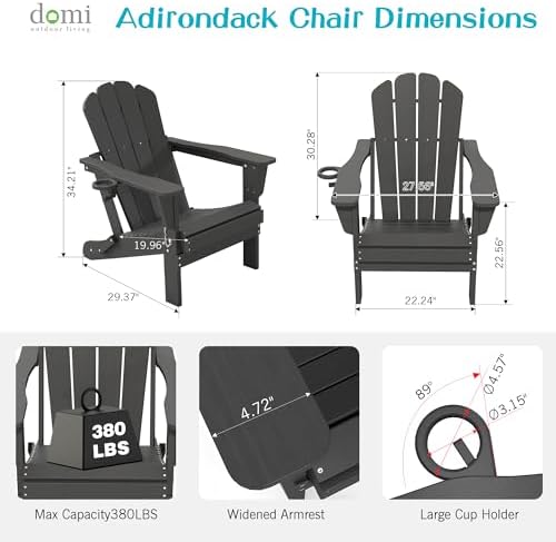 Domi Folding Adirondack Chair Set of 2, HDPE All-Weather Adirondack Chairs wi...