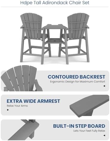 Ciokea Tall Adirondack Chairs Set of 2 with Connecting Trays, Gray