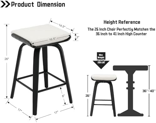 HNY 26" Swivel Bar Stools Set of 2, Backless Counter Height Bar Stools w...