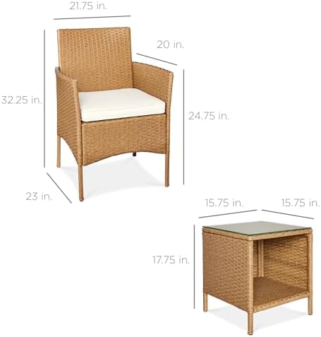 Best Choice Products 3-Piece Outdoor Wicker Conversation Bistro Set, Space Sa...