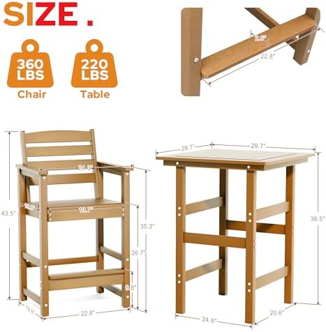 HDPE Outdoor Bar Height Stools High Adirondack Chairs (Teak, 2 Pcs)