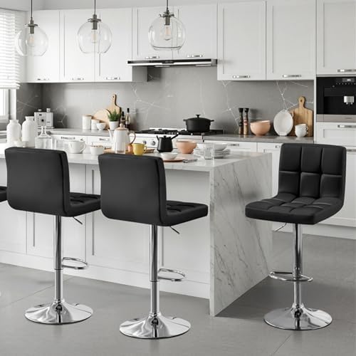 Yaheetech Bar Stools Set of 3 Adjustable Counter Height Barstools Black