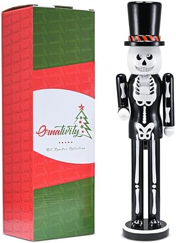 Ornativity Christmas Scary Skeleton Nutcracker – Black and White Wooden Day o...