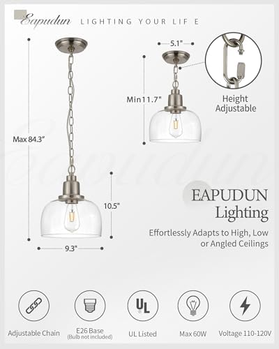EAPUDUN Modern Farmhouse Pendant Light, 1-Light Industrial Hanging Light Fixt...