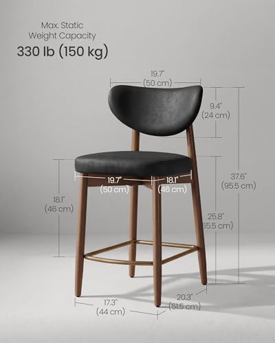VASAGLE Wooden Bar Stools Set of 2, Synthetic Leather, Ink Black