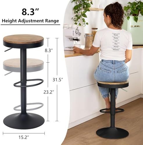 Kidol & Shellder Black Bar Stools Set of 2 Adjustable Swivel Backless Bar...