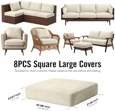 8Pcs Outdoor Cushion Covers, Stretch Patio Furniture Couch Chair Slipcovers