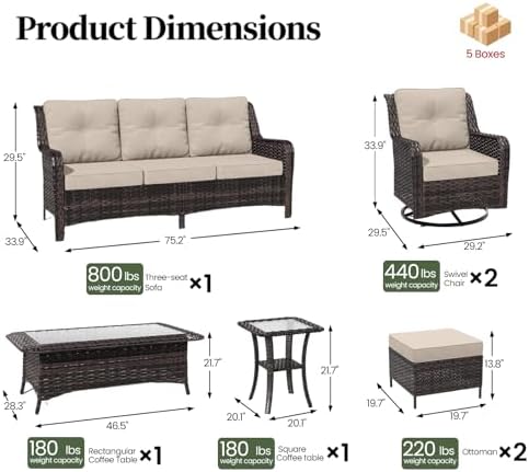 ALAULM 7 Pieces Patio Furniture Set,High Back Wicker Outdoor Sectional Furnit...