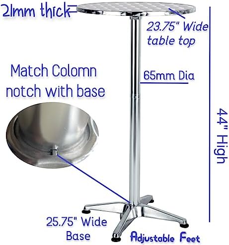 BTEXPERT Aluminum Indoor Outdoor 23.75" Round Restaurant Bar Height 44&q...