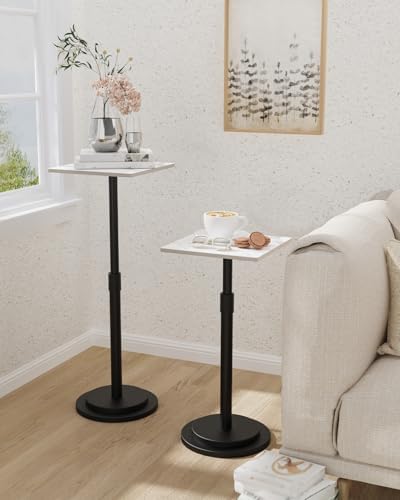 Square Side Table, Height Adjustable Vintage Drink Stand, White