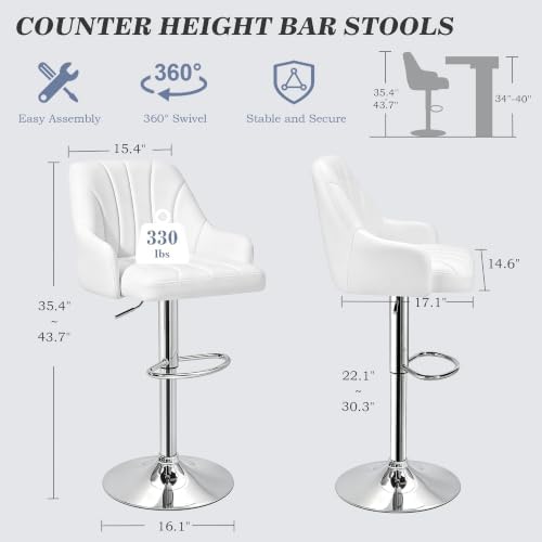 VECELO Bar Stools Set of 2, Adjustable Barstools, Counter Height Stools with ...