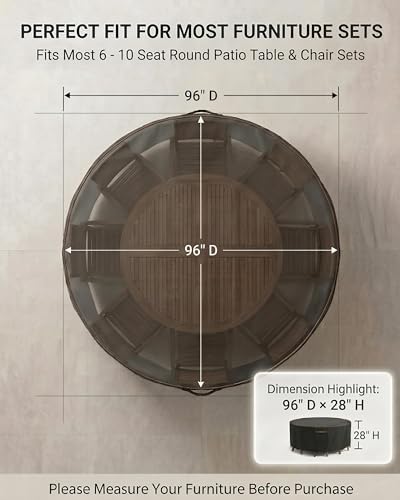 Round Outdoor Patio Furniture Cover, Heavy Duty 600D Waterproof Cover for Tab...