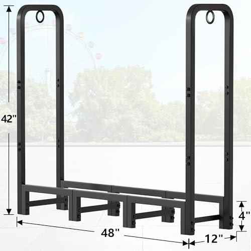 Amagabeli 4ft Firewood Rack Stand Adjustable Indoor Outdoor Fireplace Log Hol...