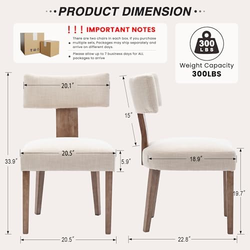 HNY Mid Century Modern Dining Chairs Set of 6, Upholstered Linen Kitchen &...
