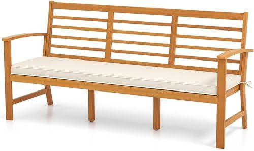 RELAX4LIFE 64’’ Outdoor Bench Acacia Wood - 3-Seat Patio Bench w/Slatted Back...