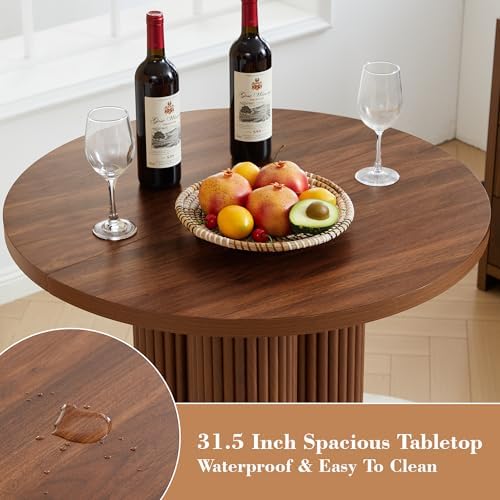 Round Bar Table 39.37" H Wood Fluted Bistro Pub Table (Walnut)